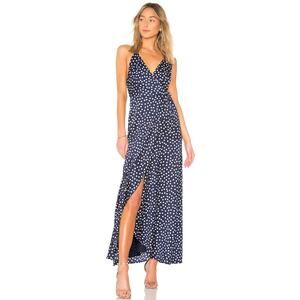 Heartloom Grace Polka Dot Wrap Dress Spaghetti Strap Criss-Cross Maxi Navy Blue